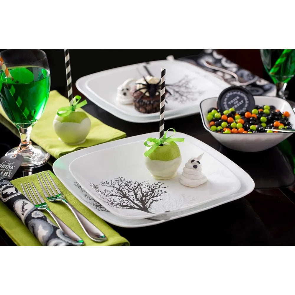 18-Piece Service for 6 Dinnerware Set, Triple Layer Glass and Chip Resistant, Lightweight Square Plates and Bowls Set