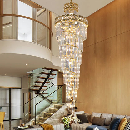 Crystal Chandelier Duplex Building Chandelier Villa High Spiral Staircase Hotel Lobby Hall Luxury Engineering  Pendant Lamps