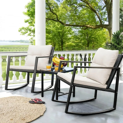 Patio Chairs 3 Piece Outdoor Bistro Sets Coffee Table and Cushions Frame Patio Furniture for Porch, Garden Furniture Sets