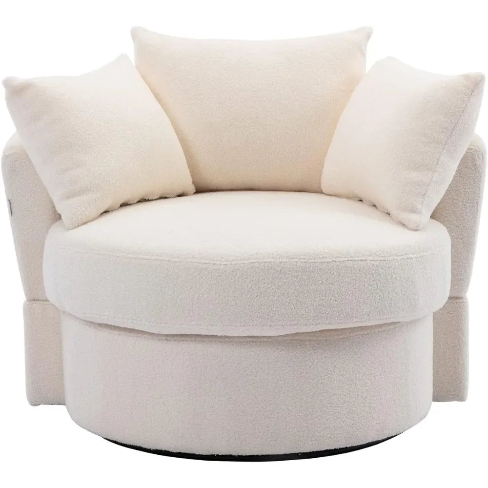 Swivel Barrel Chair Modern Round Oversized Barrel Chairs, Sofa Lounge Accent Chair, Akili 360°Swivel Chair with 3 Pillow