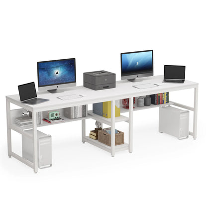 Tribesigns Two Person Desk with Bookshelf, 78.7 Computer Office Double Desk for Two Person, Rustic Writing Desk Workstation